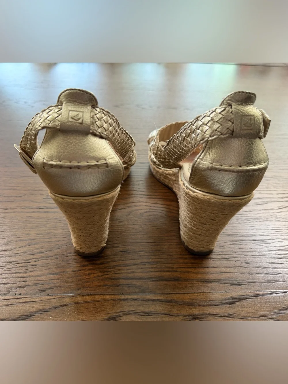 Sperry Women's Light Tan and Gold Braided Slingback Wedge Sandals